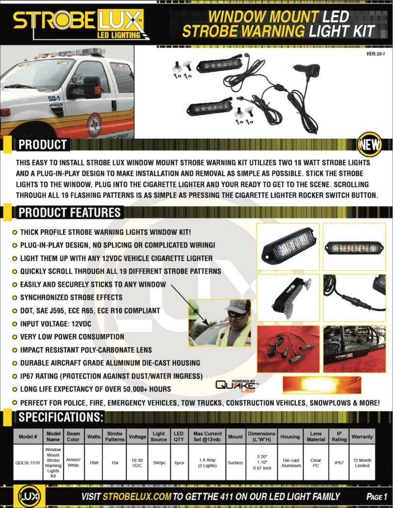 Window Mount LED Strobe Warning Light Kit Strobe Lux